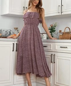 CUPSHE Alvina Thin Straps Elastic Waist Ruffle A-Shape Dress