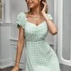 CUPSHE Haven Tie Waist Gingham A-Shape Dress
