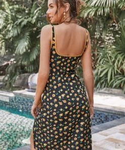 CUPSHE Dresses Clarette Wide Straps Split Fitted Waisted Dress