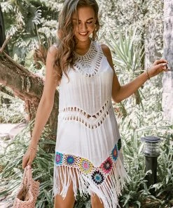 CUPSHE Cameron Tassel Crochet V-neck Cover Up