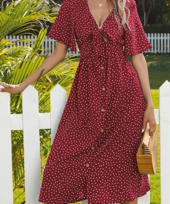 CUPSHE Dresses Verona V-neck Bow Tie Dots A-shape Dress