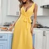 CUPSHE Zaniyah Yellow Tie Waist V-neck Cover Up Dress