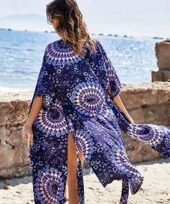 CUPSHE Lucky Bay Ethnic Print Tea Length Kimono Cover Ups