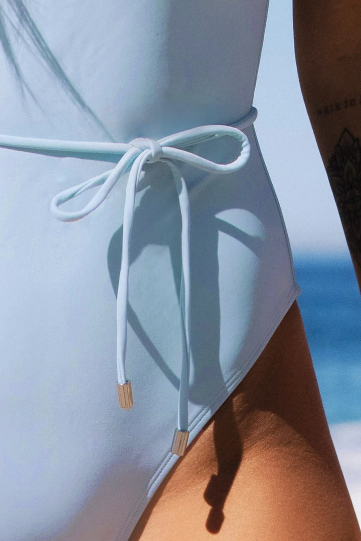 CUPSHE Abigale Blue Ruched Tie Waist One Piece Swimsuit One Pieces