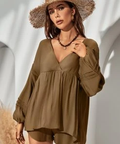 CUPSHE Annika V-neck Puff Sleeve Tie Top Cover Ups