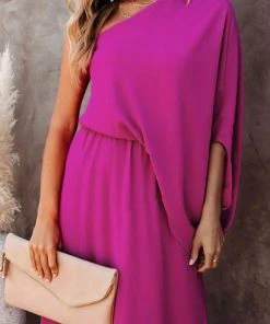 CUPSHE Zyanya One Shoulder Dolman Sleeve Chiffon Dress Dresses