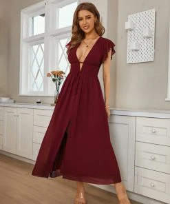 CUPSHE Lola Plunge Tie Ruching A-Shape Dress