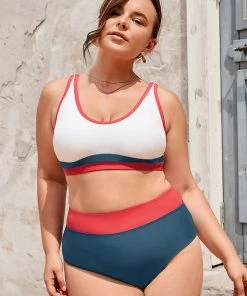 CUPSHE 4th Of July Sea To Shining Sea Banded High Waist Plus Size Bikini Bottoms