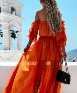 CUPSHE Dresses Mckinley Half Sleeves Elastic Waist Ruffle A-Shape Dress