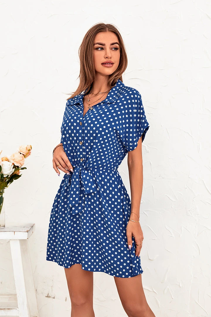 CUPSHE Chrystal Shirt Collar Belted A-shape Dress Dresses