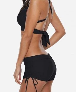 CUPSHE Bikinis Tri Cross Back Halter & Ruched Drawstring Boyshorts Bikini Set