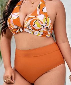 CUPSHE Strawberry Fields Halter High Waist Tummy Control Plus Bikini Swimwear UP TO 70% OFF