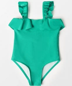 CUPSHE One Pieces Street Art Bandeau Ruffles Girls Swim One Piece Swimsuit