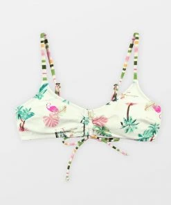 CUPSHE Swimwear UP TO 70% OFF Flamingo Palm Cinched Front Bralette Bikini Top