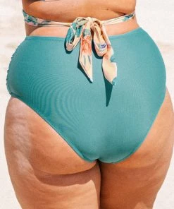 CUPSHE Myah Green Ruched High Waisted Plus Size Bikini Bottom