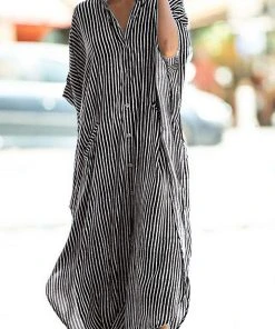 CUPSHE Dulce Dolman Sleeve Stripes Shirt Collar Dress