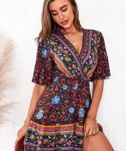 CUPSHE Dresses Gabby V-neck Tie Waist Ruffle Wrap Dress