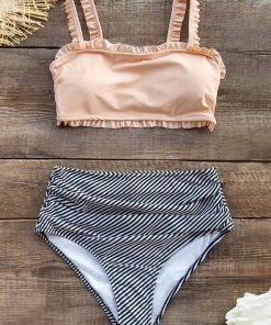 CUPSHE Ruffle Bandeau Bikini With High Waisted Bottom