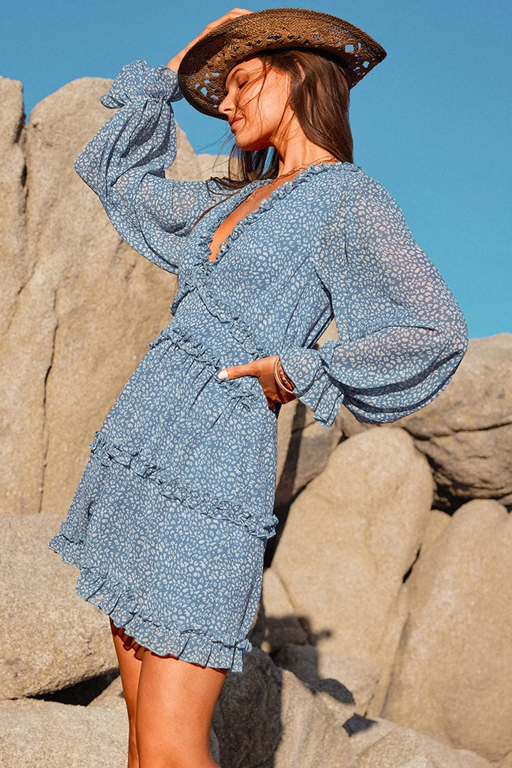 CUPSHE Addison Long Sleeve Ditsy Ruffle Short Dress Dresses