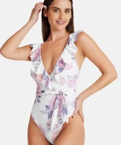 CUPSHE Eden Floral Ruffled Plunge One Piece One Pieces