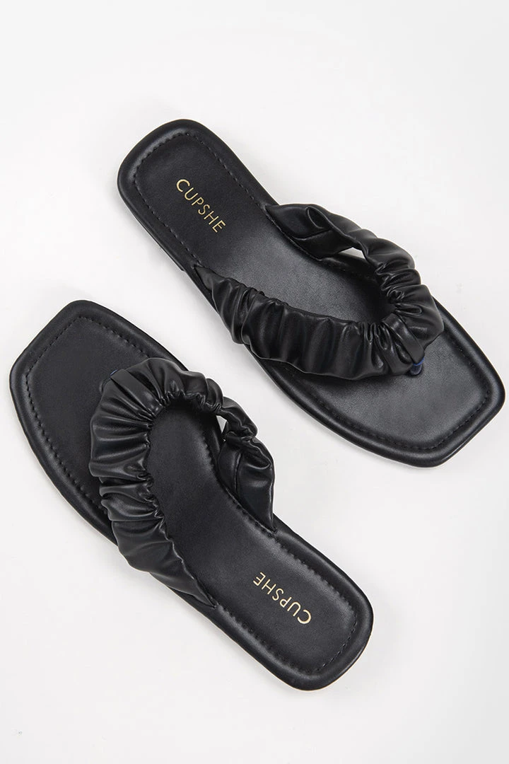 CUPSHE Black Orchid Ruched Thong Sandals