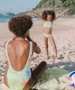 CUPSHE One Pieces Clouds Girls’ Ruffled High Neck And Classic Hipster Set