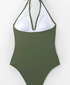 CUPSHE Mossy Green Ruched Tummy Control One Piece Swimsuit One Pieces