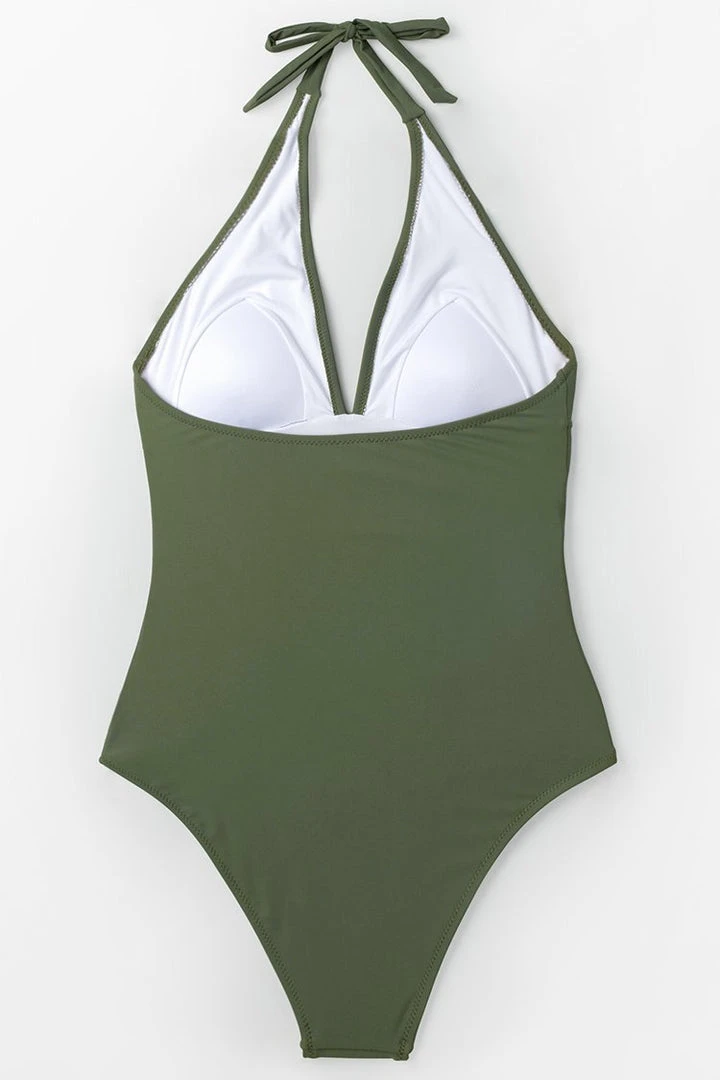 CUPSHE Mossy Green Ruched Tummy Control One Piece Swimsuit One Pieces