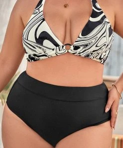 CUPSHE Ink Flow Molded Halter High Waist Tummy Control Plus Size Bikini Swimwear BOGO 40% OFF