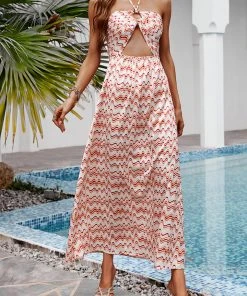 CUPSHE Gracie Halter Neck O-ring Stripe Off-shoulder Dress Dresses