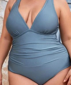 CUPSHE Wild Romance Shirred Halter Plus Size One Piece Swimsuit