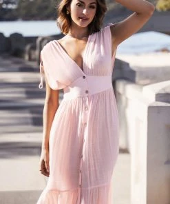 CUPSHE Esperanza V-neck Button Fitted Waisted Cover Up