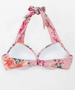 CUPSHE Swimwear UP TO 70% OFF Rosy Outlook Molded Push Up Halter Bikini Top