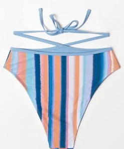 CUPSHE Swimwear UP TO 70% OFF Waterfront Stripe Strappy High Waist Cheeky Bikini Bottom