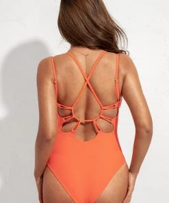 CUPSHE Allie Orange Ruched Cut-out Back Tummy Control One Piece Swimsuit One Pieces