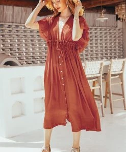 CUPSHE Billie Burnt Orange Ruffle Cover-up Dress