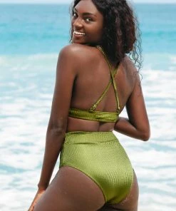 CUPSHE Green Textured High Waisted Bikini Bottom