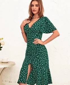 CUPSHE Aubree Short Sleeve Mid Length Lace Up Green Dress