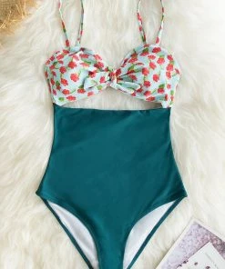 CUPSHE One Pieces Mini Hibiscus And Solid Blue One-Piece Swimsuit