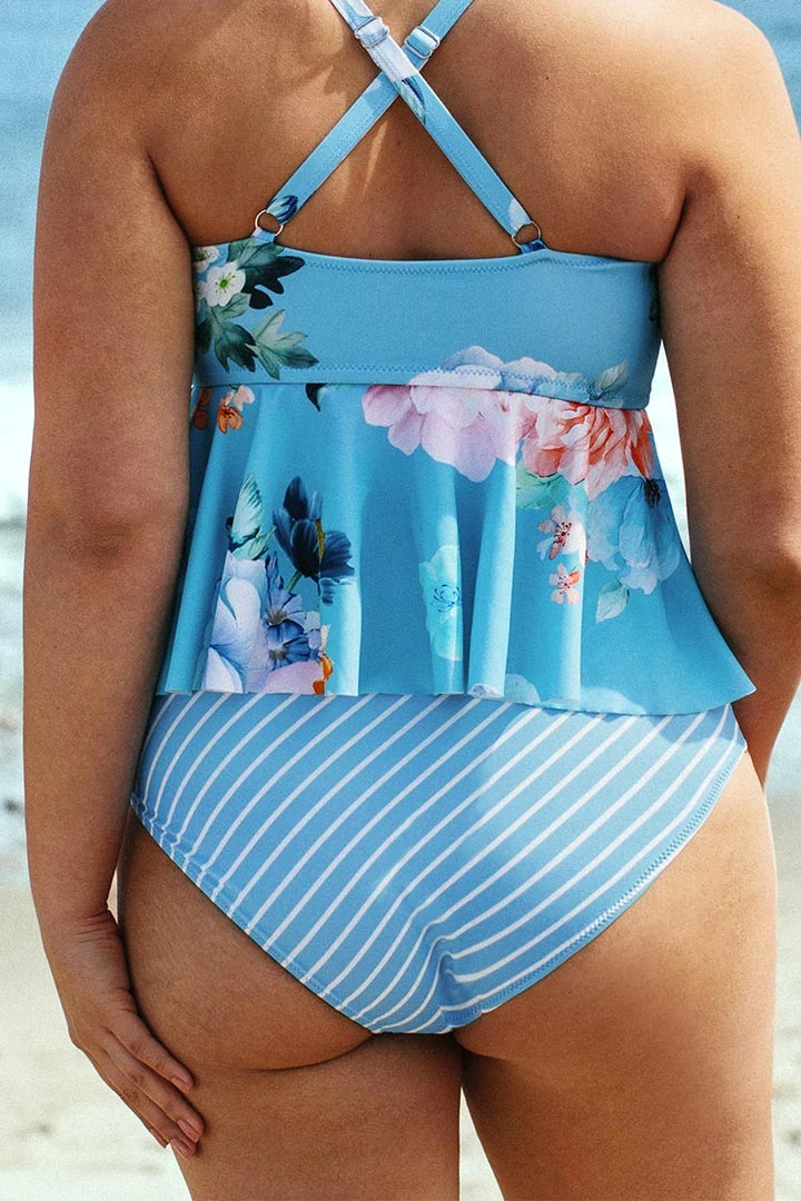 CUPSHE Swimwear UP TO 70% OFF Julie Blue Striped Plus Size Bikini Bottom