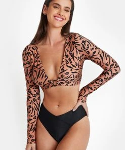 CUPSHE Bikinis Love Struck Long Sleeve Top & V Front High Waist Bikini Set