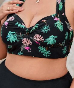 CUPSHE Palm Beach Night Twist High Waist Tummy Control Plus Size Bikini