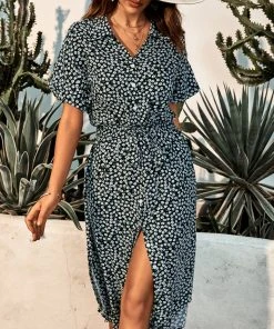 CUPSHE Deb Button Smocking Shirt Collar Dress