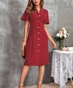 CUPSHE Alvina V-neck Short Sleeve Button Dress Dresses