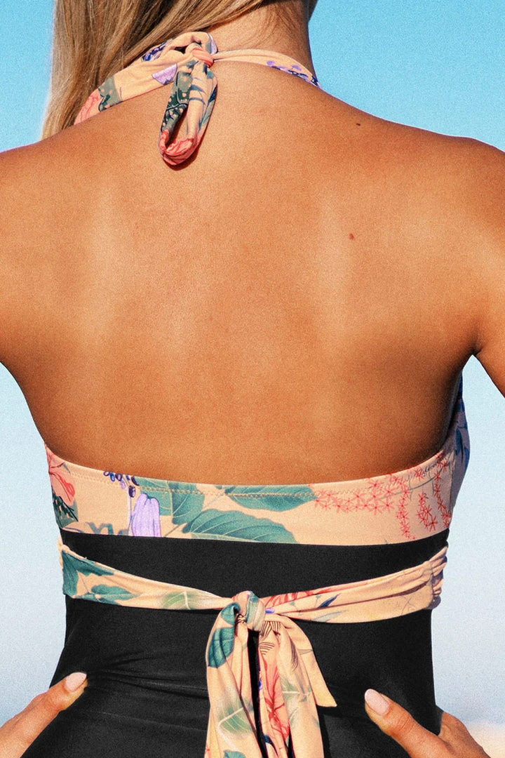 CUPSHE One Pieces Melissa Floral Halter Back Tie One Piece Swimsuit