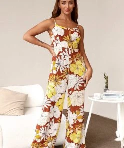CUPSHE Serenity Floral Elastic Waist Criss Cross Jumpsuit Accs & Clothing