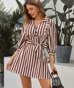CUPSHE Chantal Shirt Collar Stripe Short Shift Dress Dresses