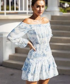 CUPSHE Dresses Amaala Elastic Waist Ruffle Off-shoulder Dress