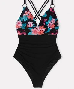 CUPSHE Maya Floral O-ring Criss Cross Tummy Control One Piece Swimsuit