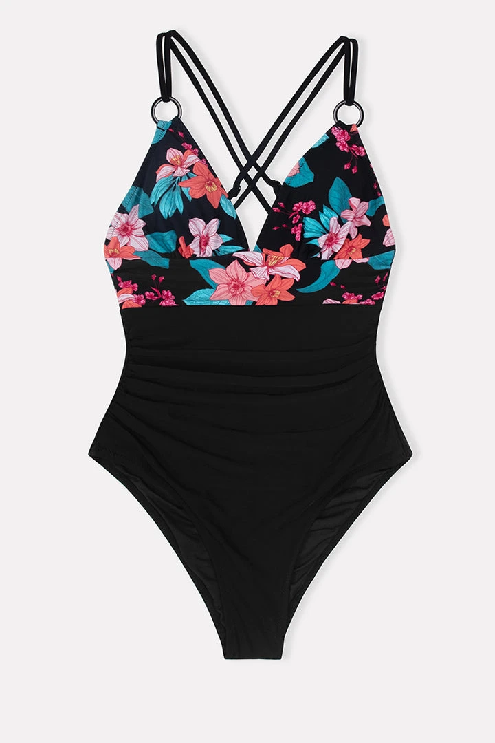 CUPSHE Maya Floral O-ring Criss Cross Tummy Control One Piece Swimsuit